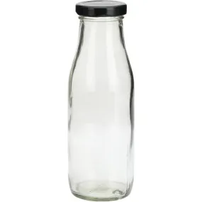 Clear Glass Milk Bottle with Lid for Safe Storage of Beverages Medium Sized | 500 ML | 3 x 8 inches