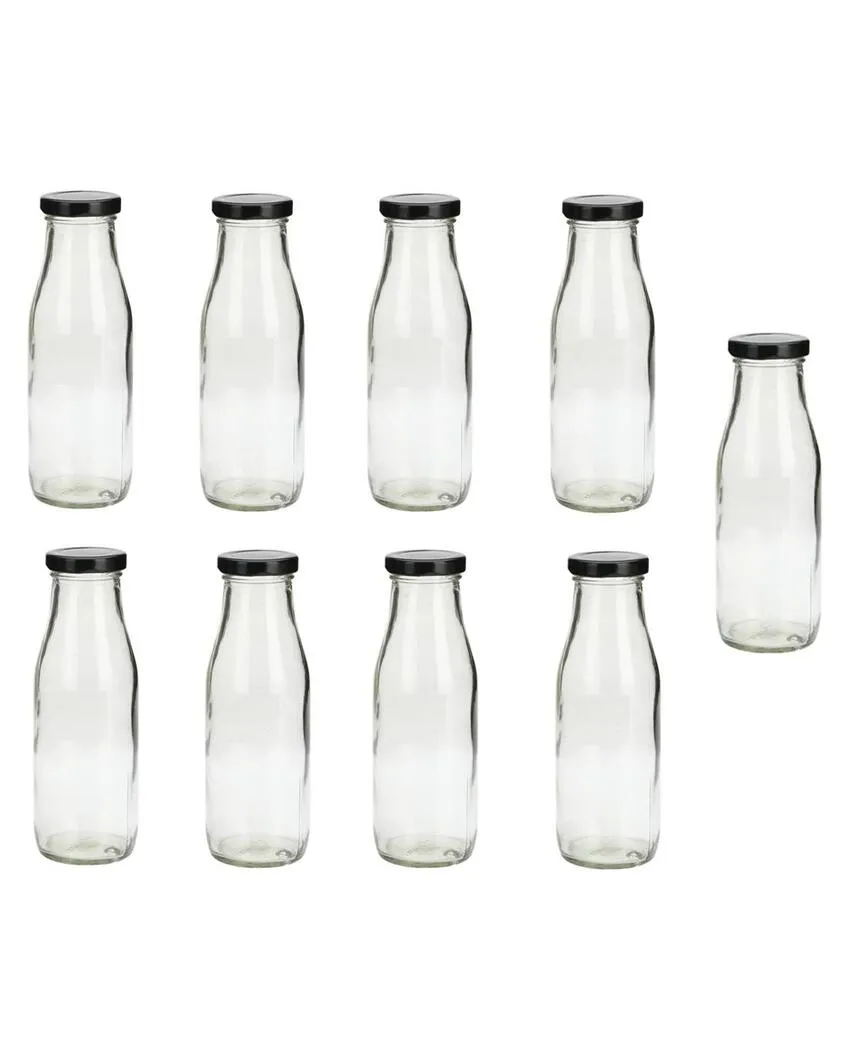 Clear Glass Milk Bottle with Lid for Safe Storage of Beverages Medium Sized | 500 ML | 3 x 8 inches