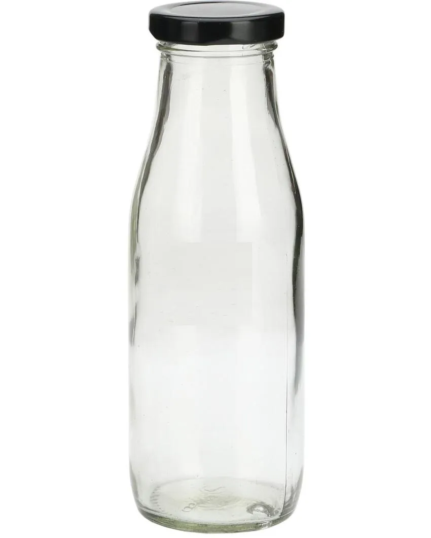 Clear Glass Milk Bottle with Lid for Safe Storage of Beverages Medium Sized | 500 ML | 3 x 8 inches