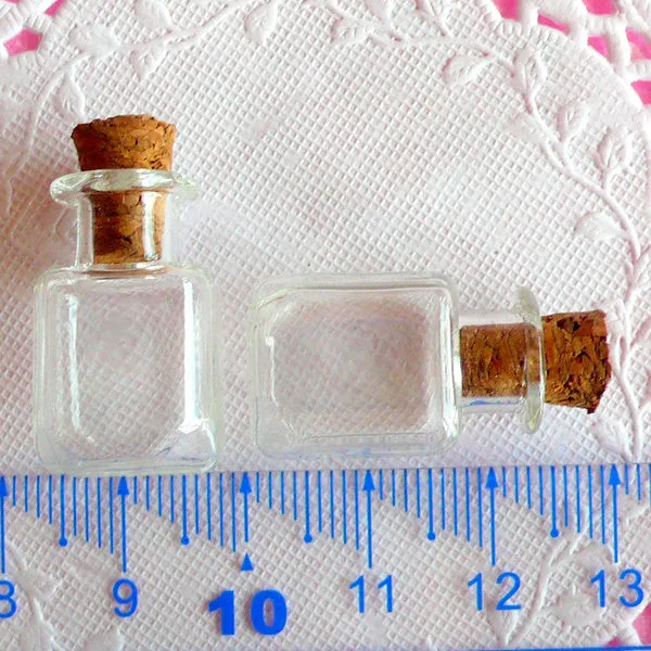 CLEARANCE Mini Glass Jars w/ Corks in SQUARE / RECTANGULAR Shape (23mm x 14mm / 2 pcs) Bottles Vials Vile Miniature Food Craft Pendants Making MC13