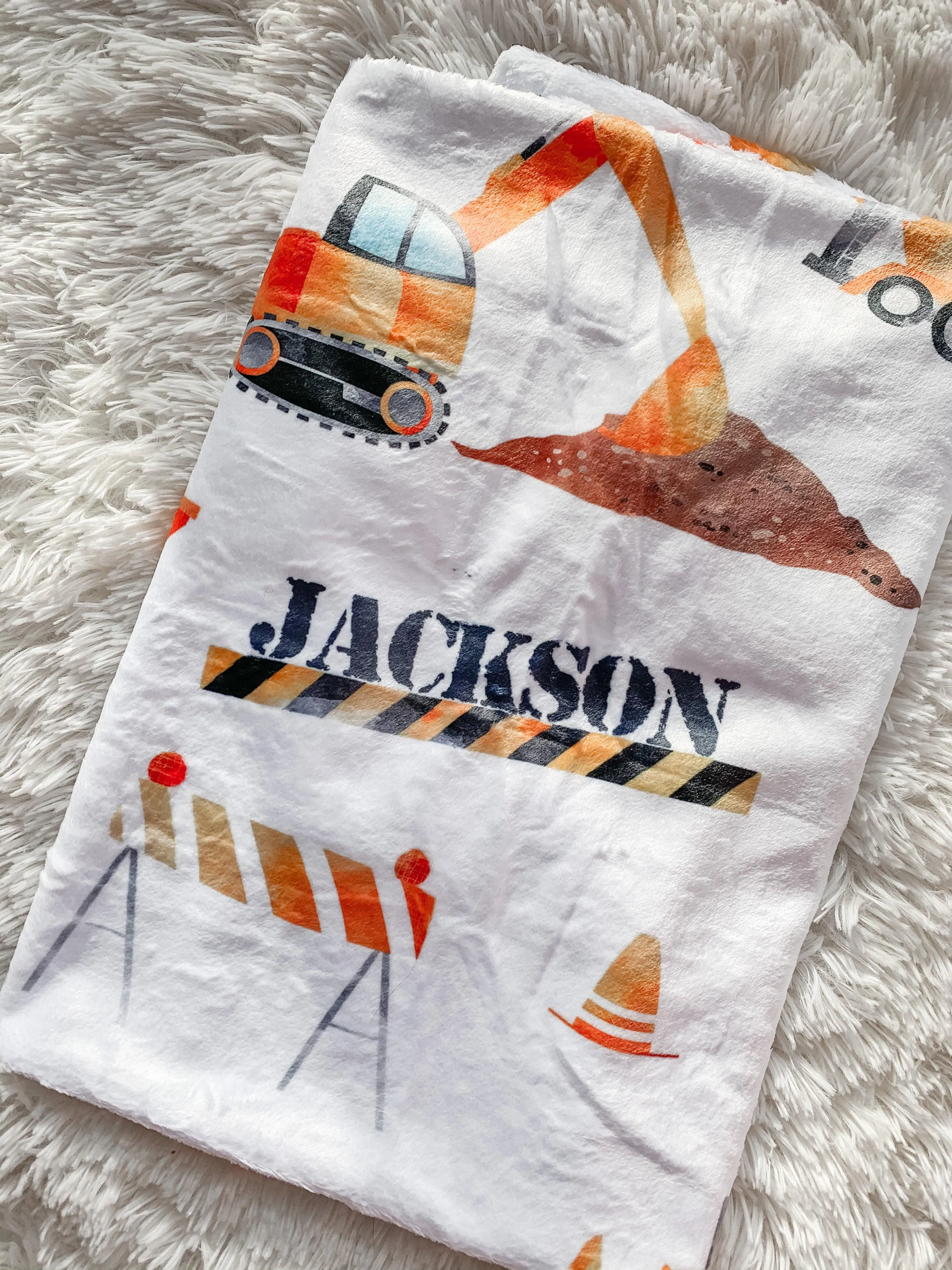 Construction Print Personalized Minky Blanket (Plush Minky)