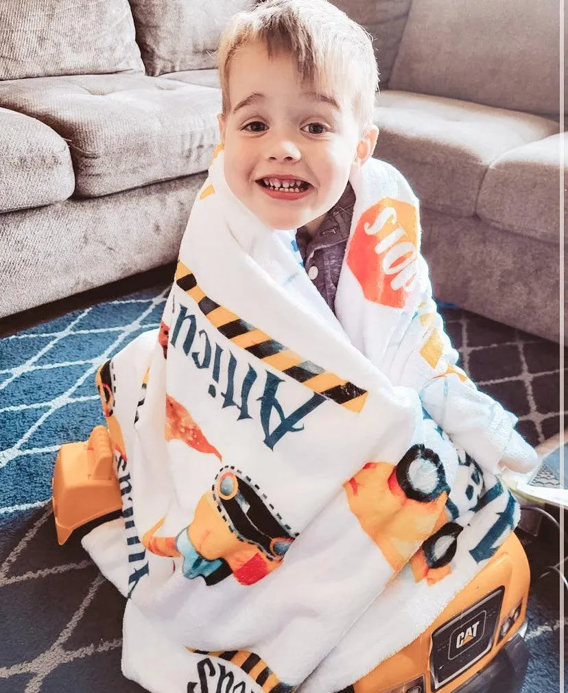 Construction Print Personalized Minky Blanket (Plush Minky)