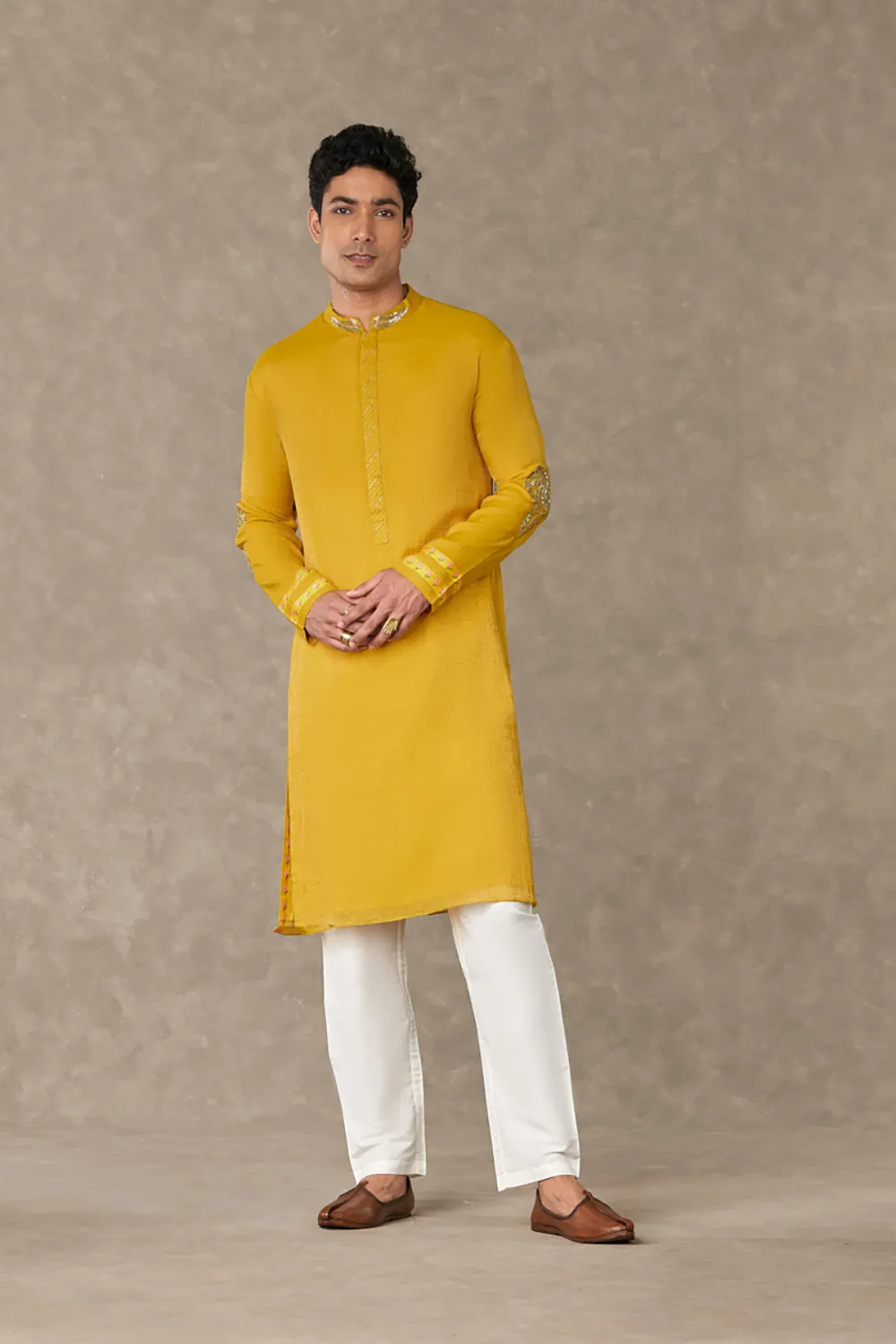 Corn Yellow Shajara Kurta Sets