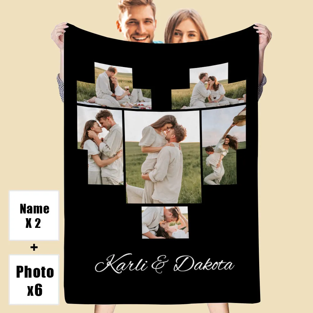 Custom 6 Photos Fleece Blankets Names Blanket for Couple