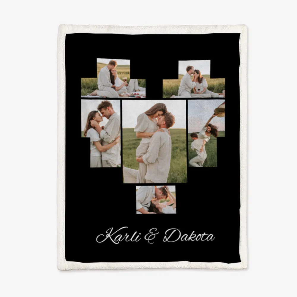 Custom 6 Photos Fleece Blankets Names Blanket for Couple