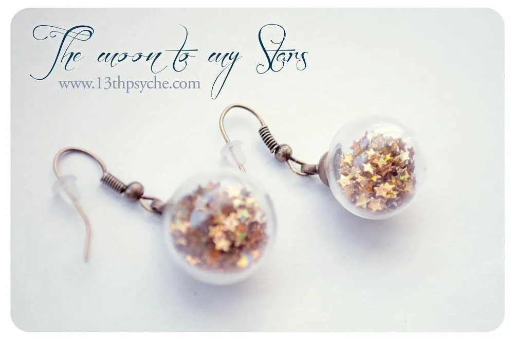 Custom glitter stars colour glass globe earrings