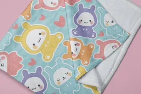 Cute Bunny Aquamarine Blue Soft Fluffy Velvet Flannel Fleece Throw Blanket