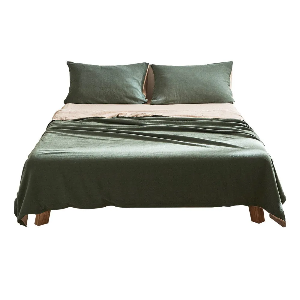 Deluxe Sheet Set Cotton Sheets Single Green Beige