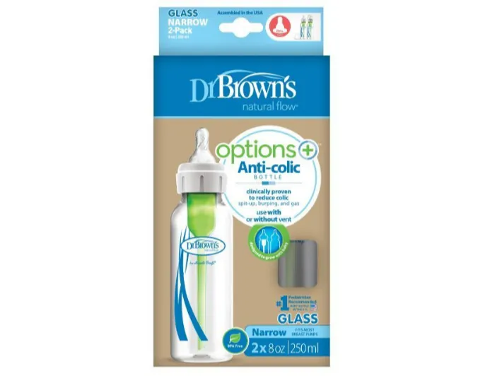 Dr Brown's 8 Oz/250 Ml Narrow Glass Options  Bottle (2-Pack)