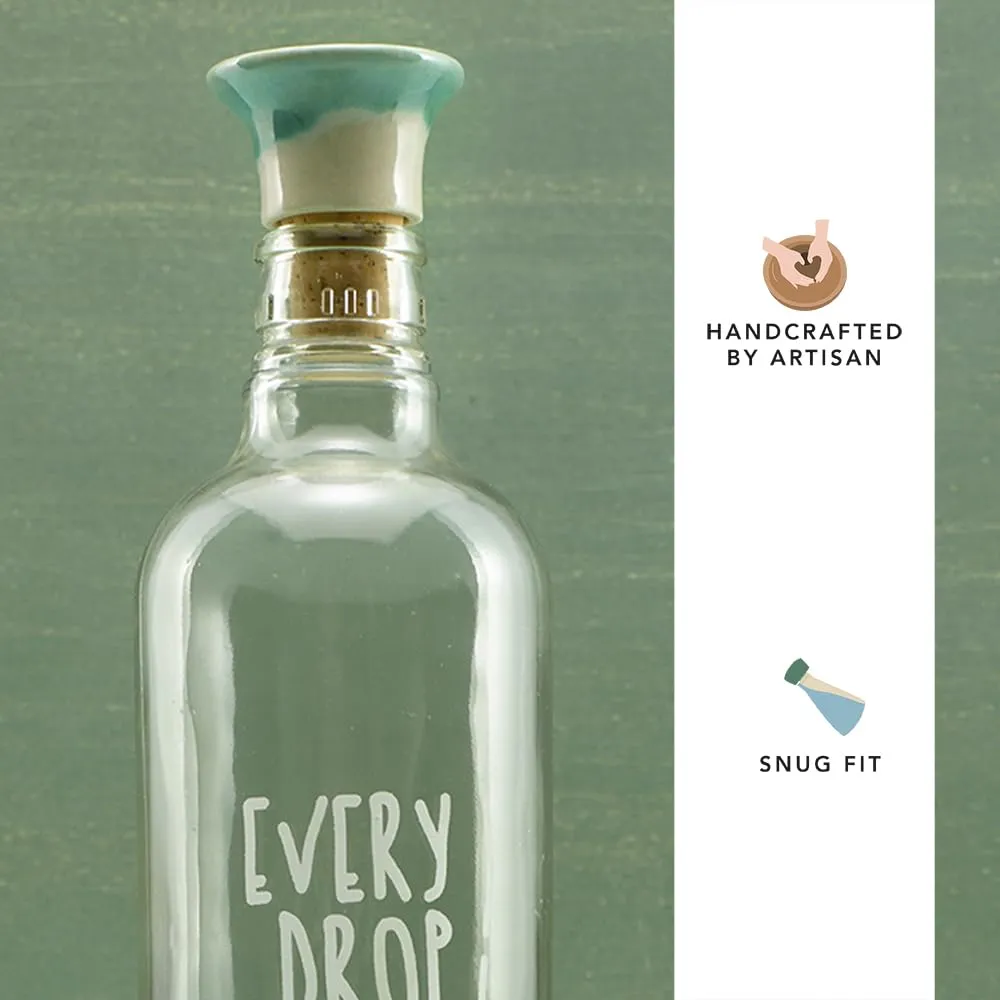 Ellementry Drop Handcrafted Glass Bottle Water with Cork (750 ML)| Eco- Friendly Glass Water Bottle for Fridge, Home, Office | BPA Free | Sustainable Glass Bottle for Decor and Gifting