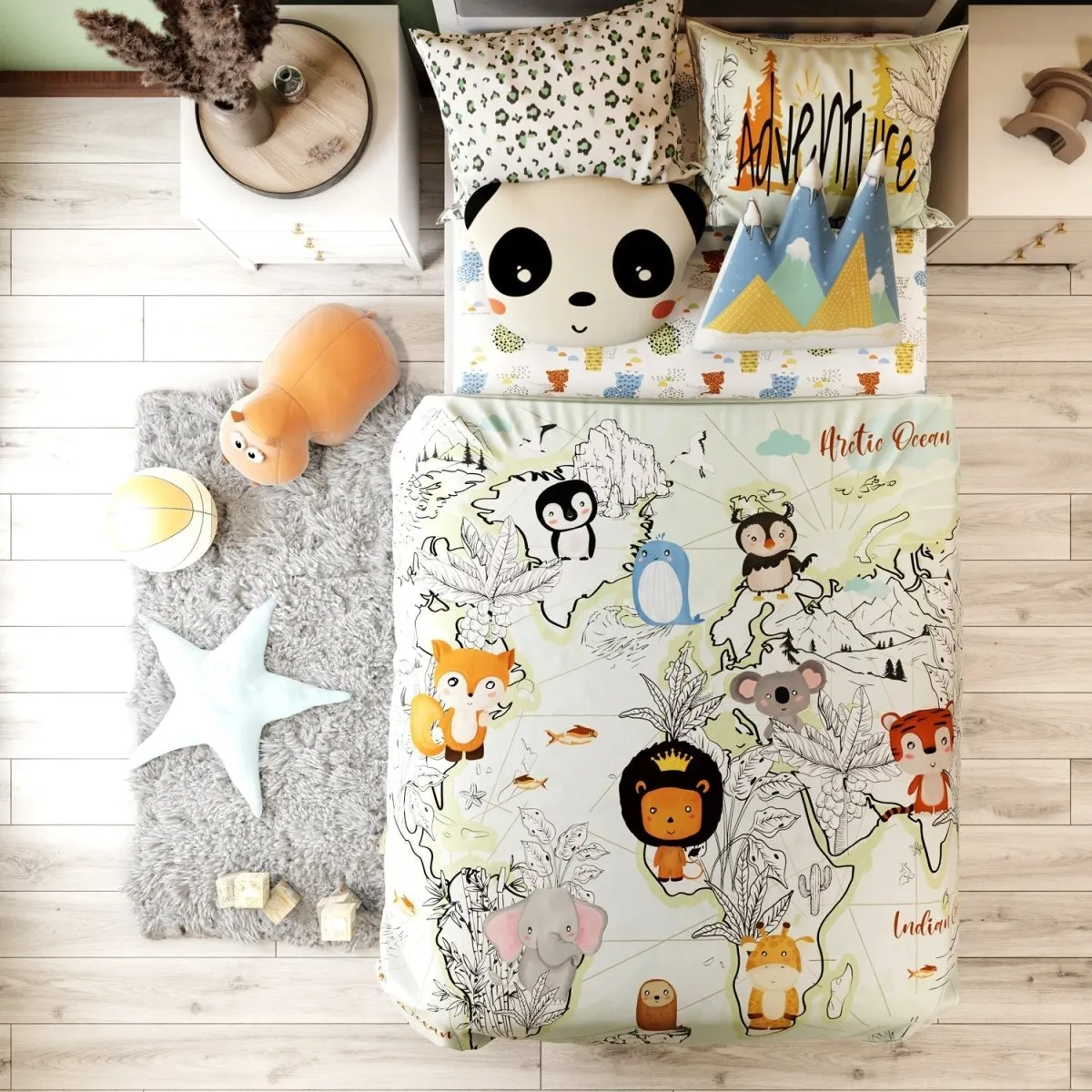 Fancy Fluff Kids Single Bedsheet Set- Animal Planet