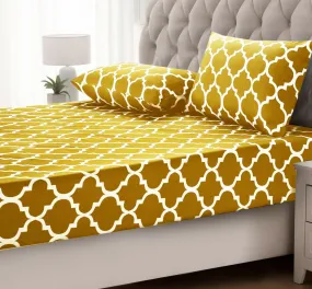 Fitted Bed Sheet-Mustard Geometric