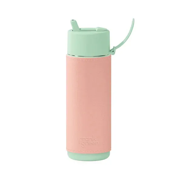 Frank Green Mint Gelato Ceramic Reusable Bottle with Flip Straw Lid & Blushed Cactus Leather Sleeve- 595ml (20oz)