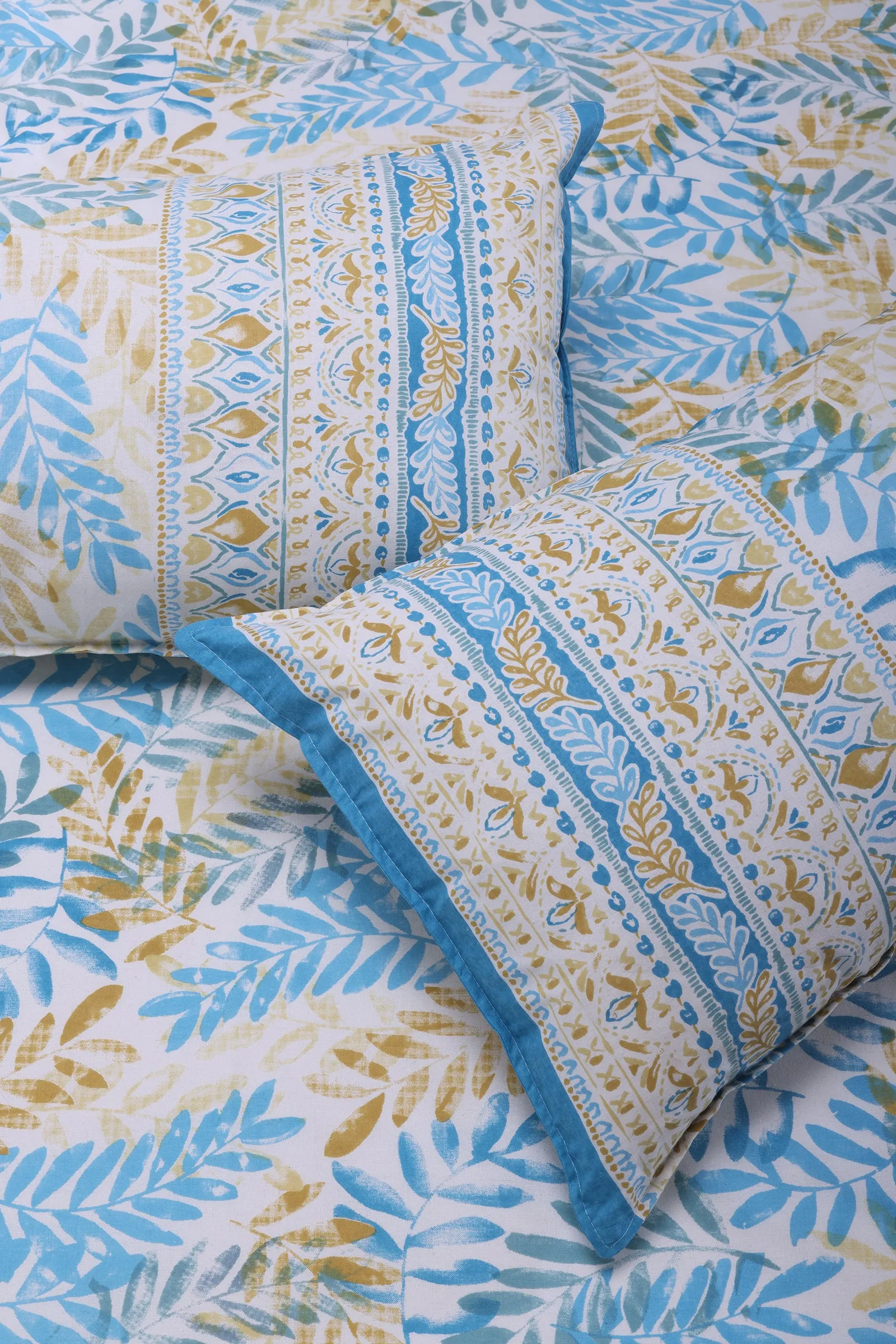 French Leaves Turquoise Cotton Bedsheet