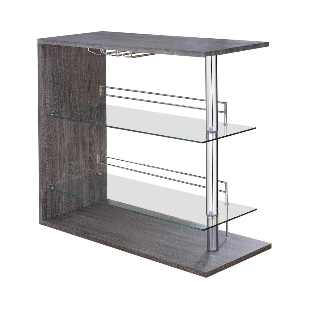 G100156 Two Shelf Contemporary Weathered Grey Bar Table