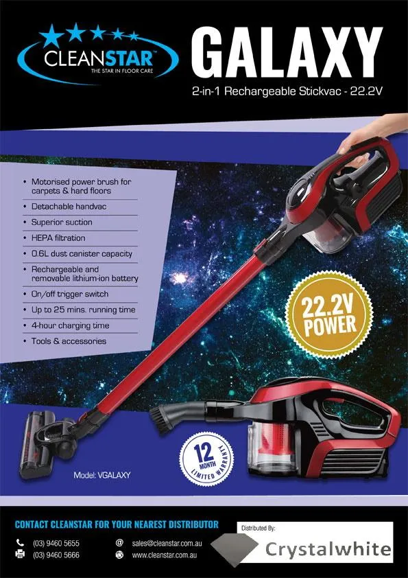 GALAXY Rechargeable Stickvac  22.2V Cordless Vacuum