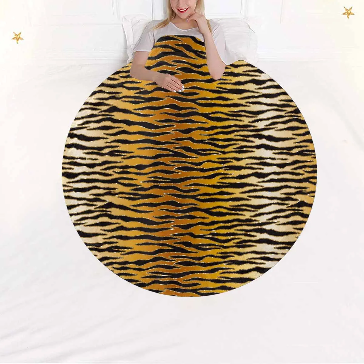 Glitter Gold Animal Print  Circular Micro Fleece Blanket 60"