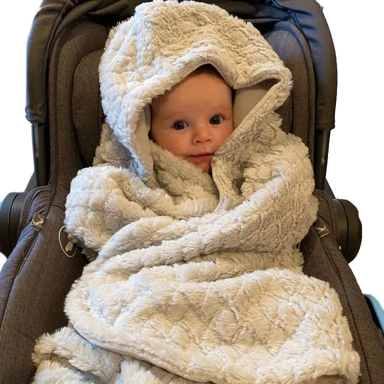 Gray Plush Hooded Car Seat Blanket