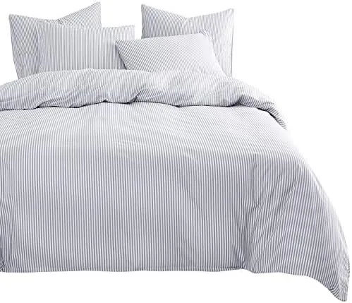 Gray White Striped Comforter Set, 4 Pillow Cases, Grey White