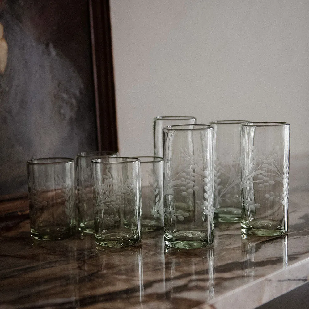 Hand-etched Floral Recycled Glassware