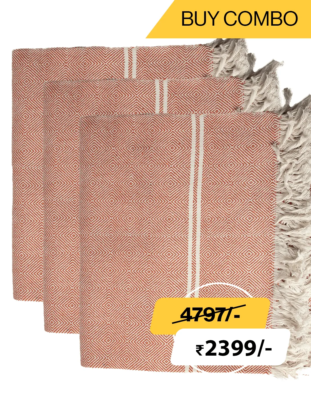 HAND WOVEN KHADI KHES, BLANKETS, THROW IN LIGHT ORANGE COLOR- ALL WEATHER