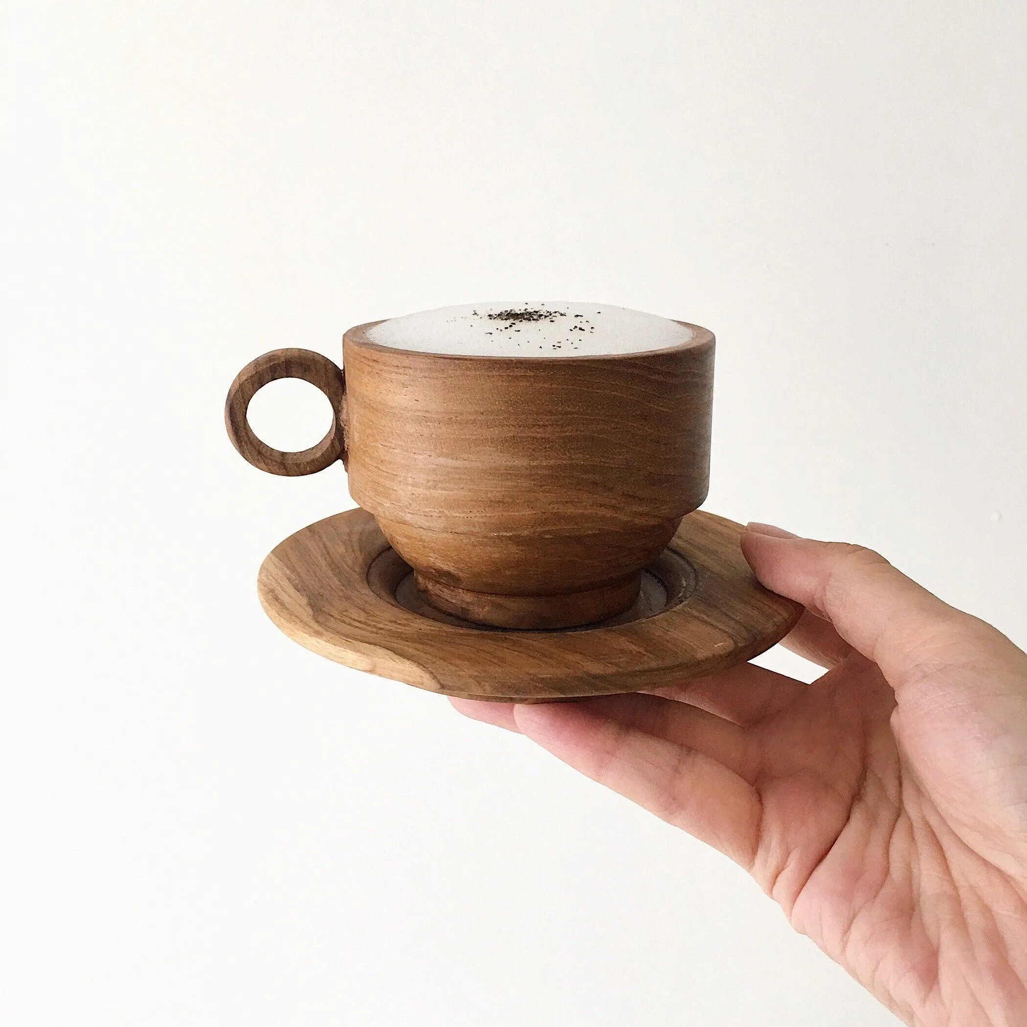 Handmade Teak Flat White Cup