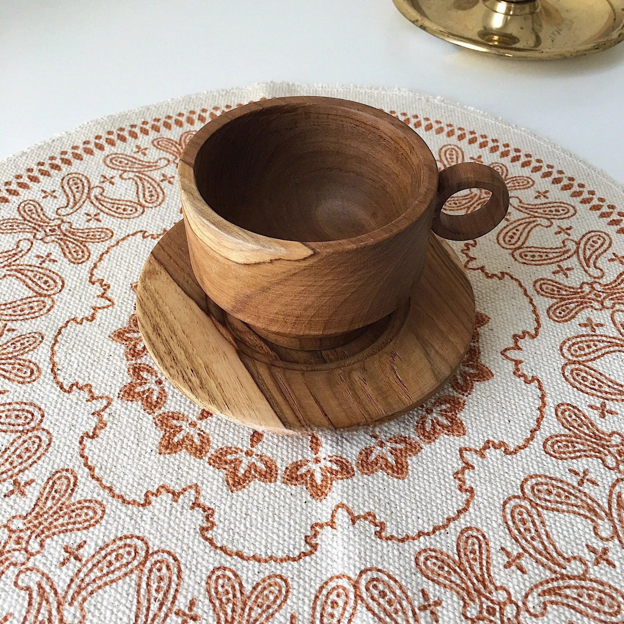 Handmade Teak Flat White Cup