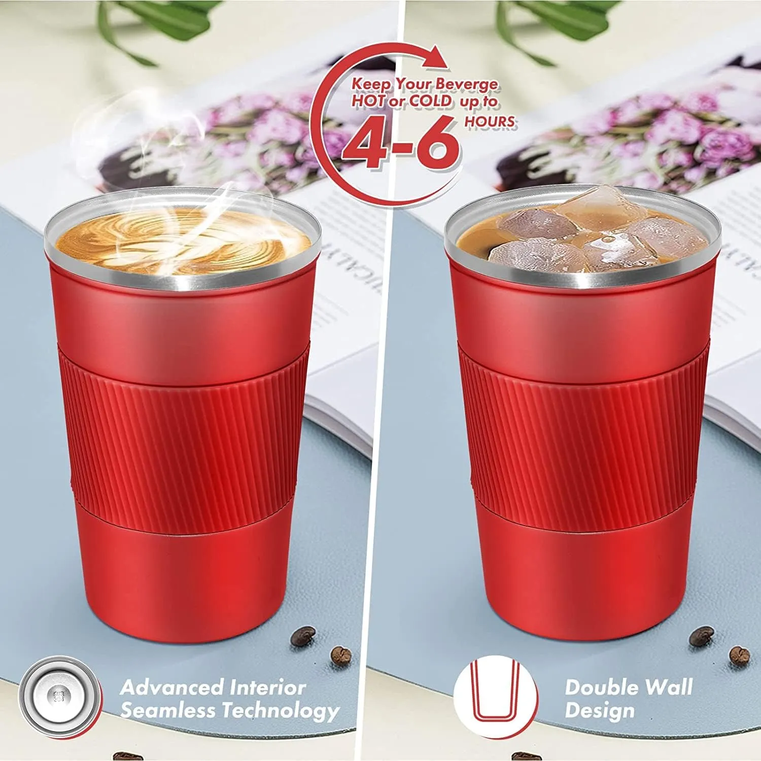 Heart Home Stainless Steel Insulated Coffee Mug With Sleeve|Travel Coffee Mug "380 ML"|Red|