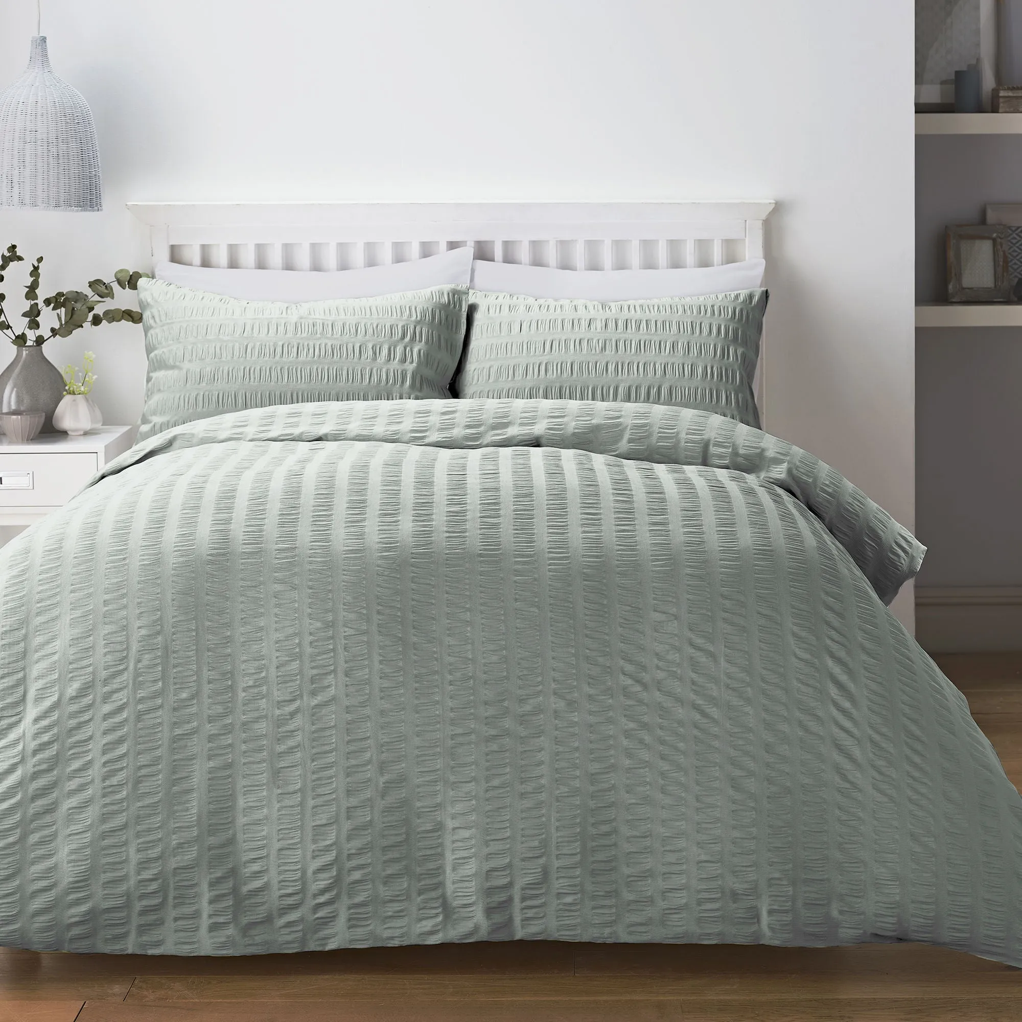 Honley Seersucker Duvet Cover Set by Serene in Duck Egg