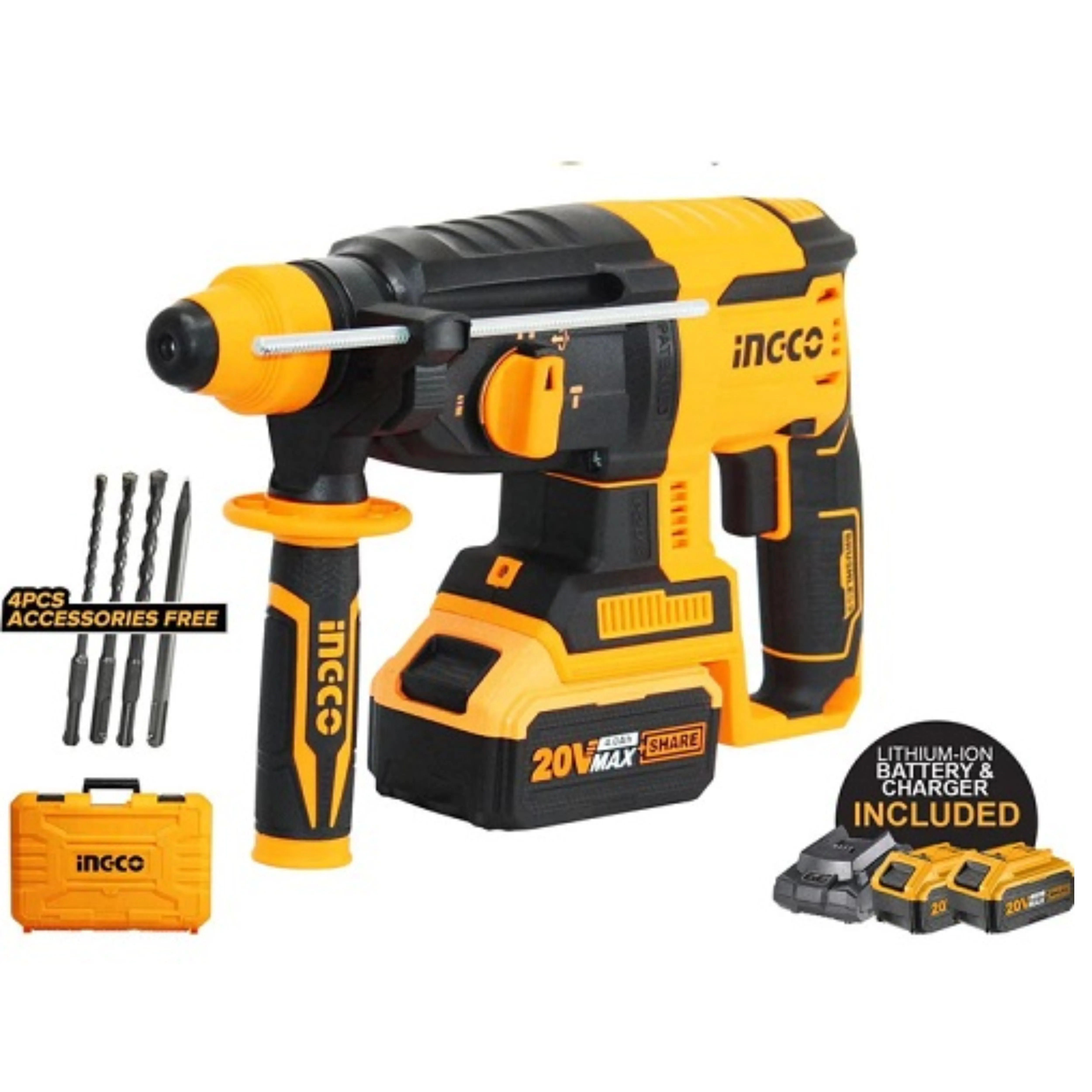 Ingco 20V 4Ah Li-Ion Cordless Rotary Hammer, CRHLI202287