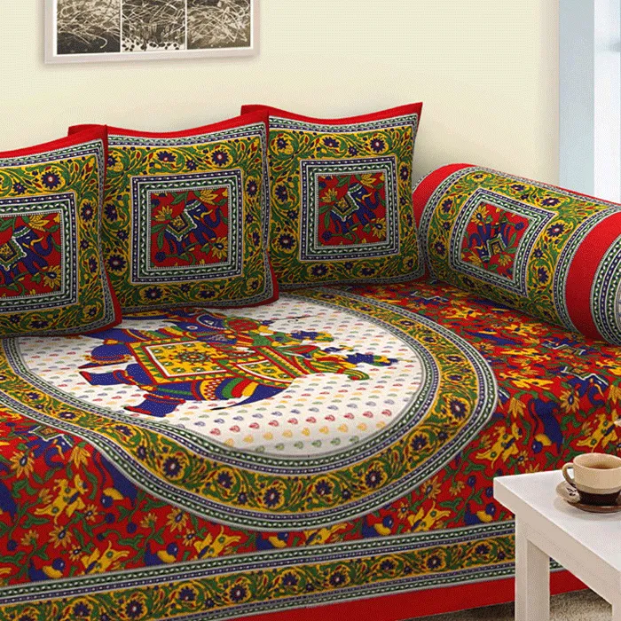 Jaipuri Design Single Bedsheet ( 100% cotton, 6pc set, Diwan set )