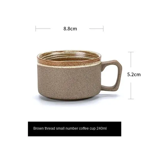 Japanese Style Stoneware Coffee Cup and Saucer Set - Handmade Retro - 240/350/400ml Large Capacity.