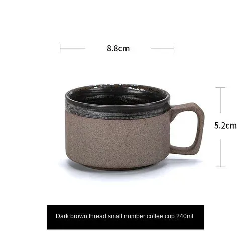 Japanese Style Stoneware Coffee Cup and Saucer Set - Handmade Retro - 240/350/400ml Large Capacity.