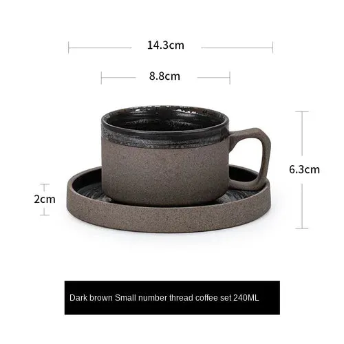 Japanese Style Stoneware Coffee Cup and Saucer Set - Handmade Retro - 240/350/400ml Large Capacity.