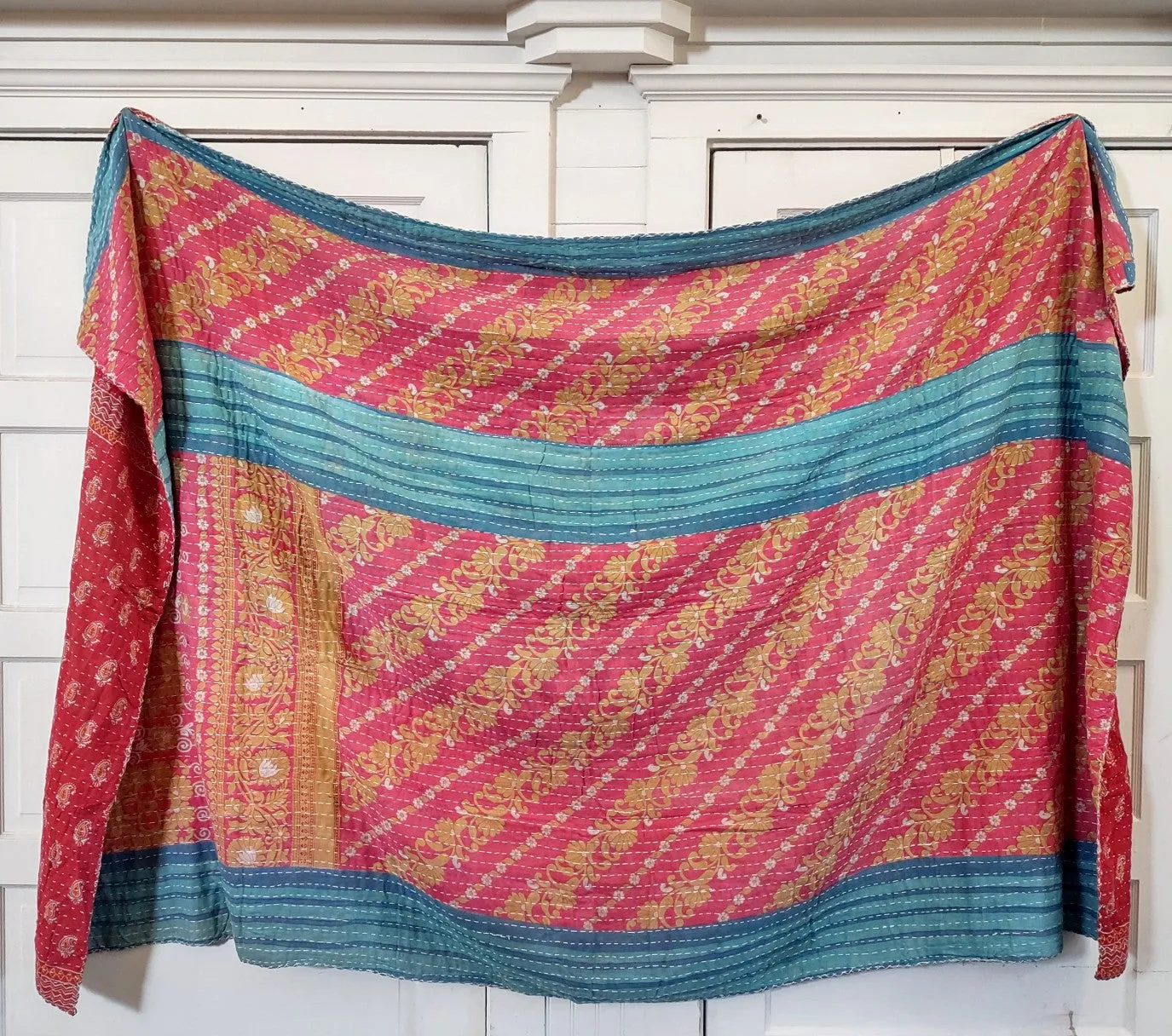 Kantha Sari Throw Blanket #1464