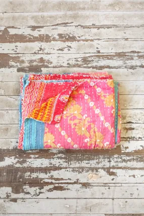 Kantha Sari Throw Blanket #1464