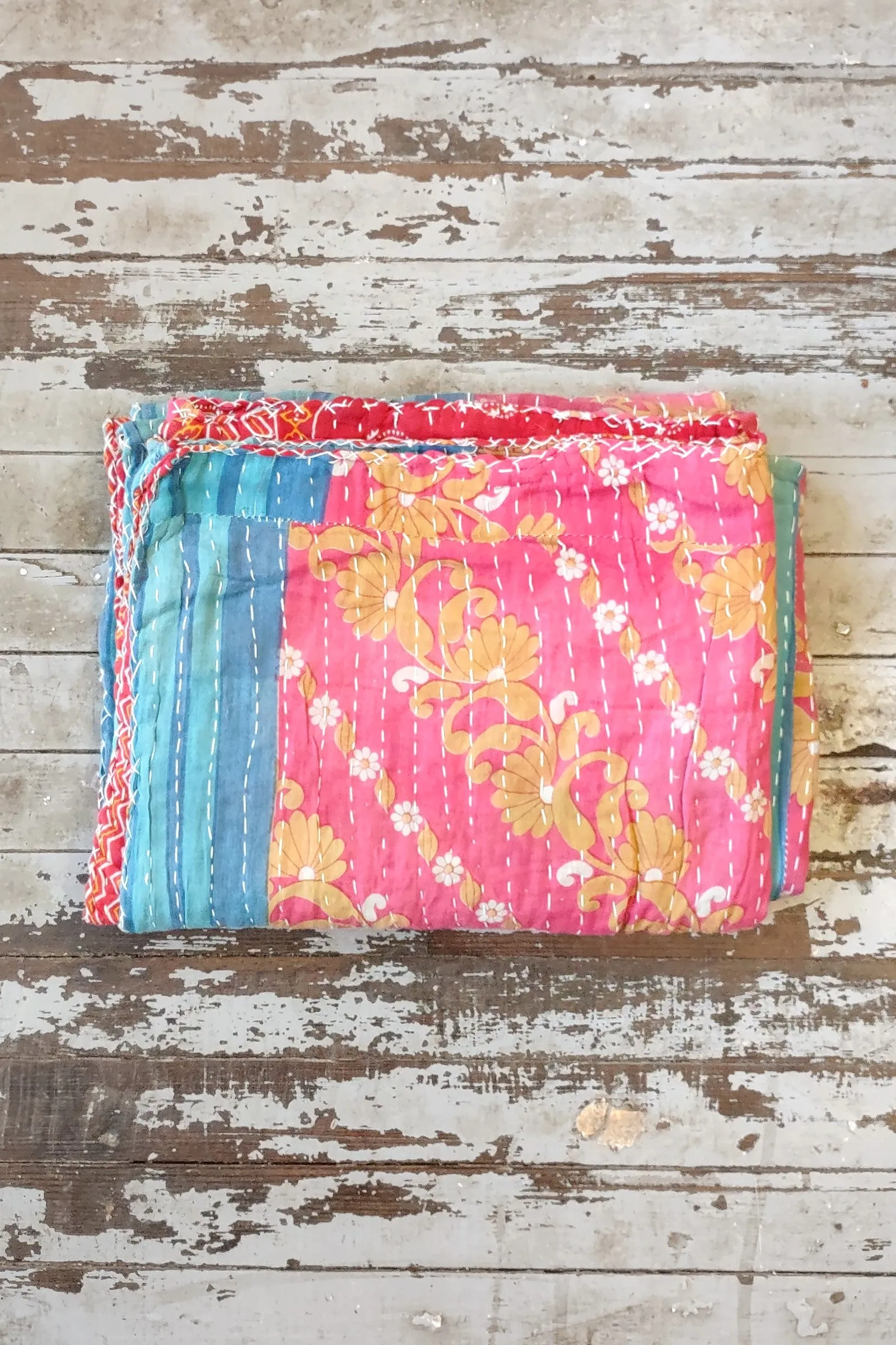 Kantha Sari Throw Blanket #1464