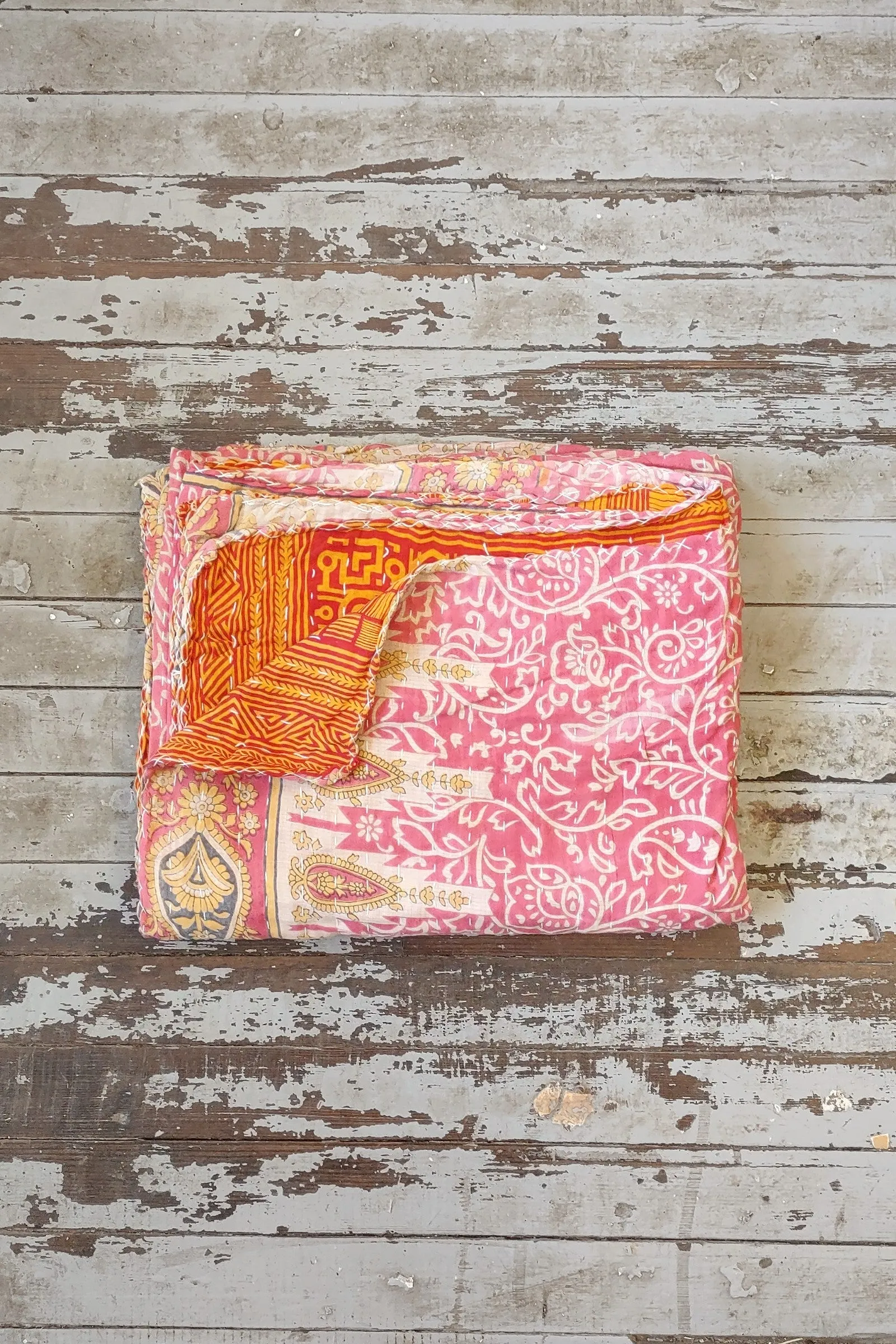 Kantha Sari Throw Blanket #1477