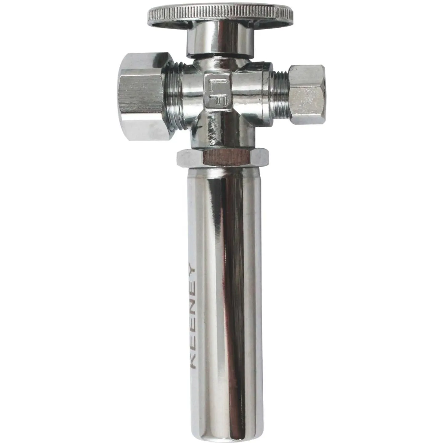 Keeney 5/8" x 3/8" OD Chrome-Plated Brass Quarter Turn Straight Valve with Water Hammer Arrestor