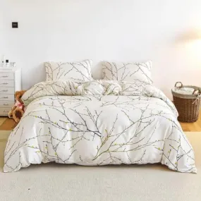 King Size 6 Pieces Twigs Print Duvet Cover Set, Beige color.