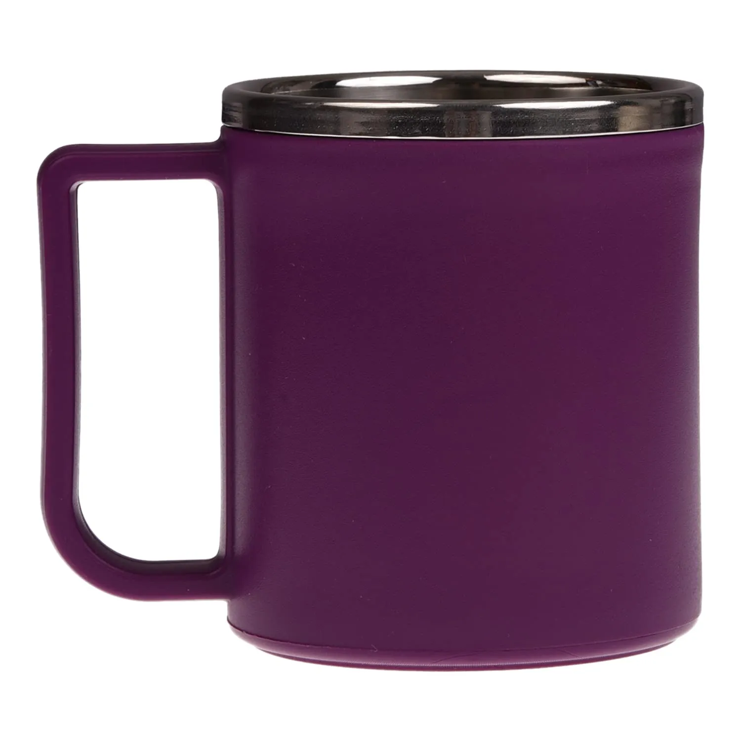 Kuber Industries Coffee Mug|Inside Stainless Steel Double Wall Tea Cup|Outside Plastic Stylish Milk Mug for Kids & Adults|Pack of 2 (Purple)