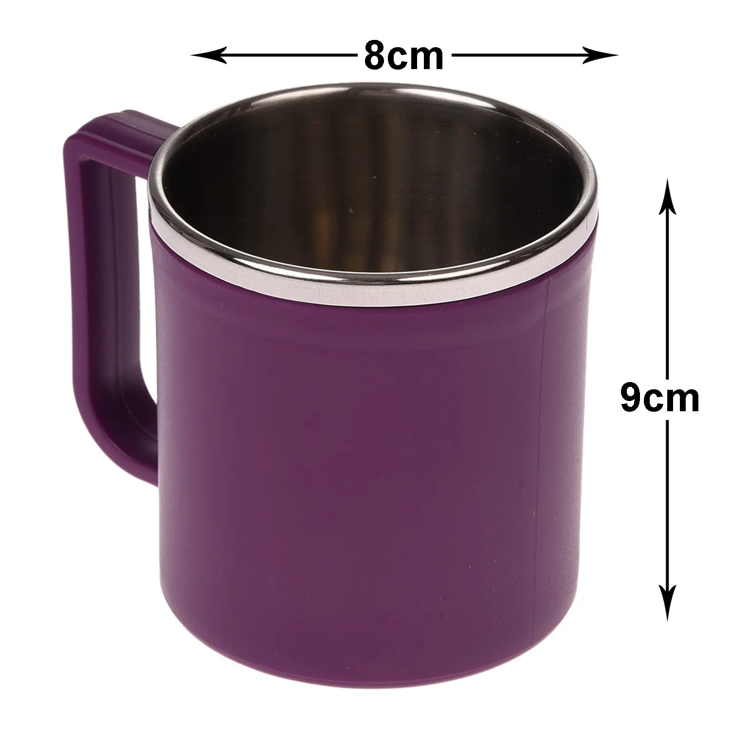 Kuber Industries Coffee Mug|Inside Stainless Steel Double Wall Tea Cup|Outside Plastic Stylish Milk Mug for Kids & Adults|Pack of 2 (Purple)