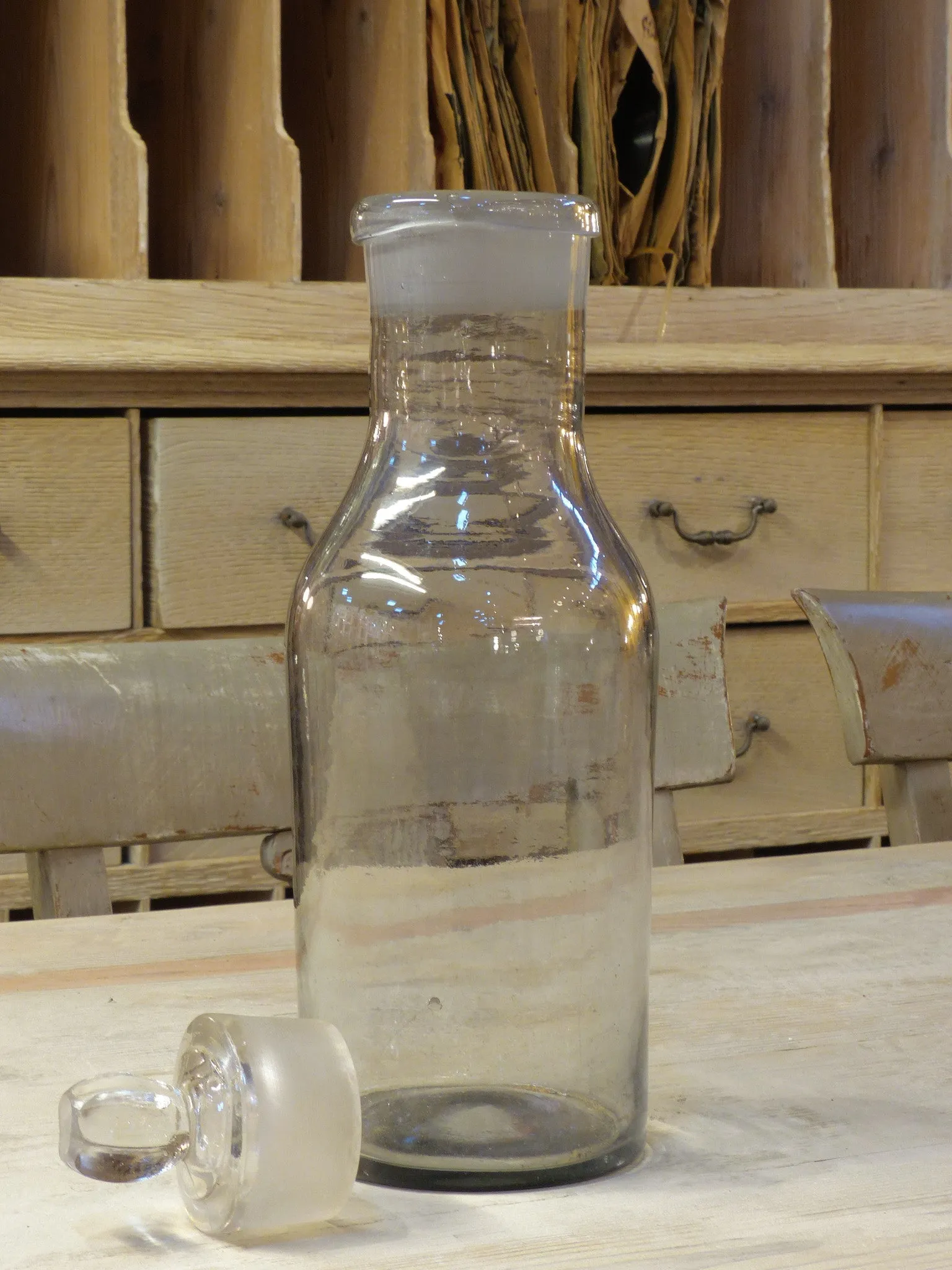 Large grey apothecary bottle with lid