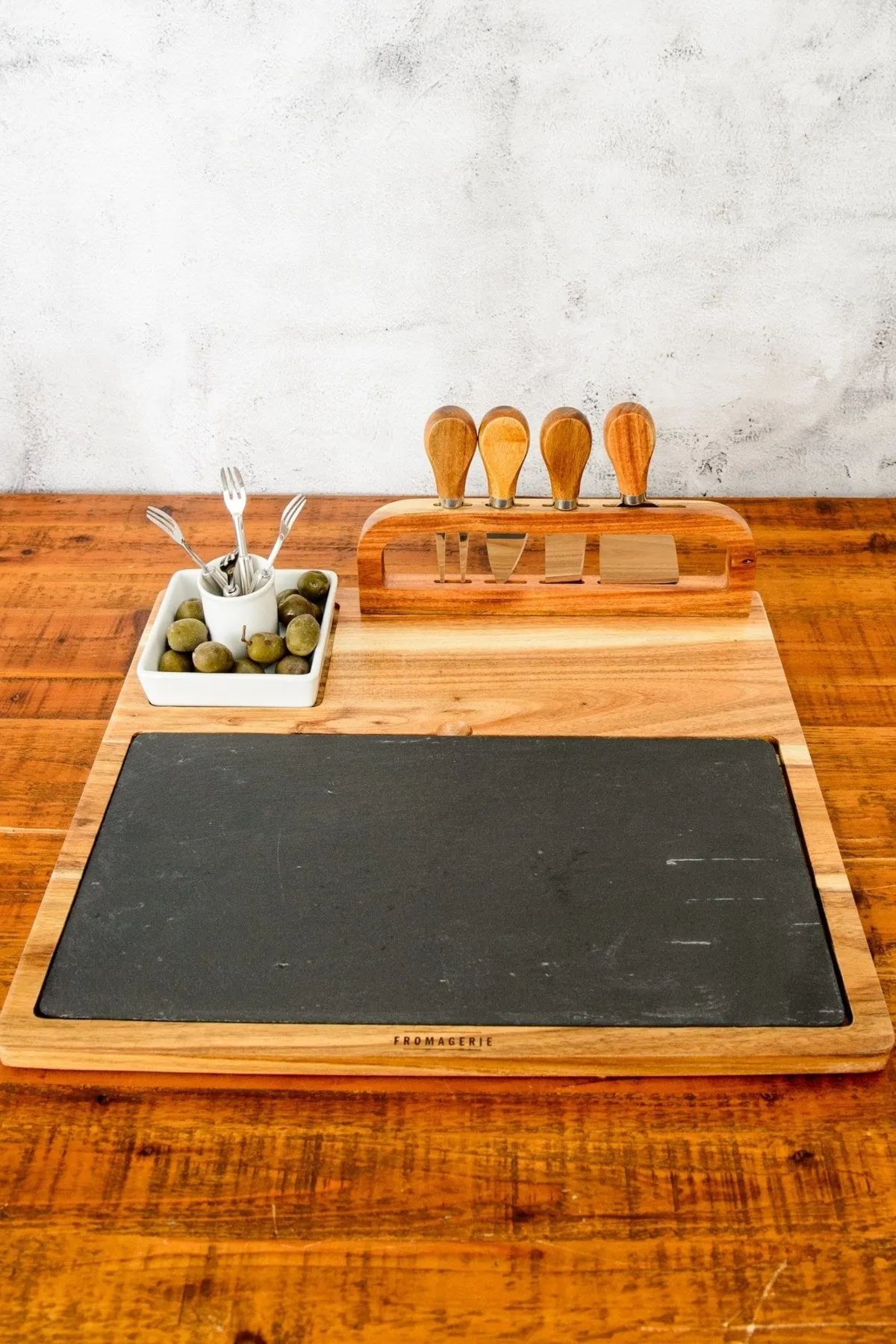 Large Slate Wood Cheese Board Set