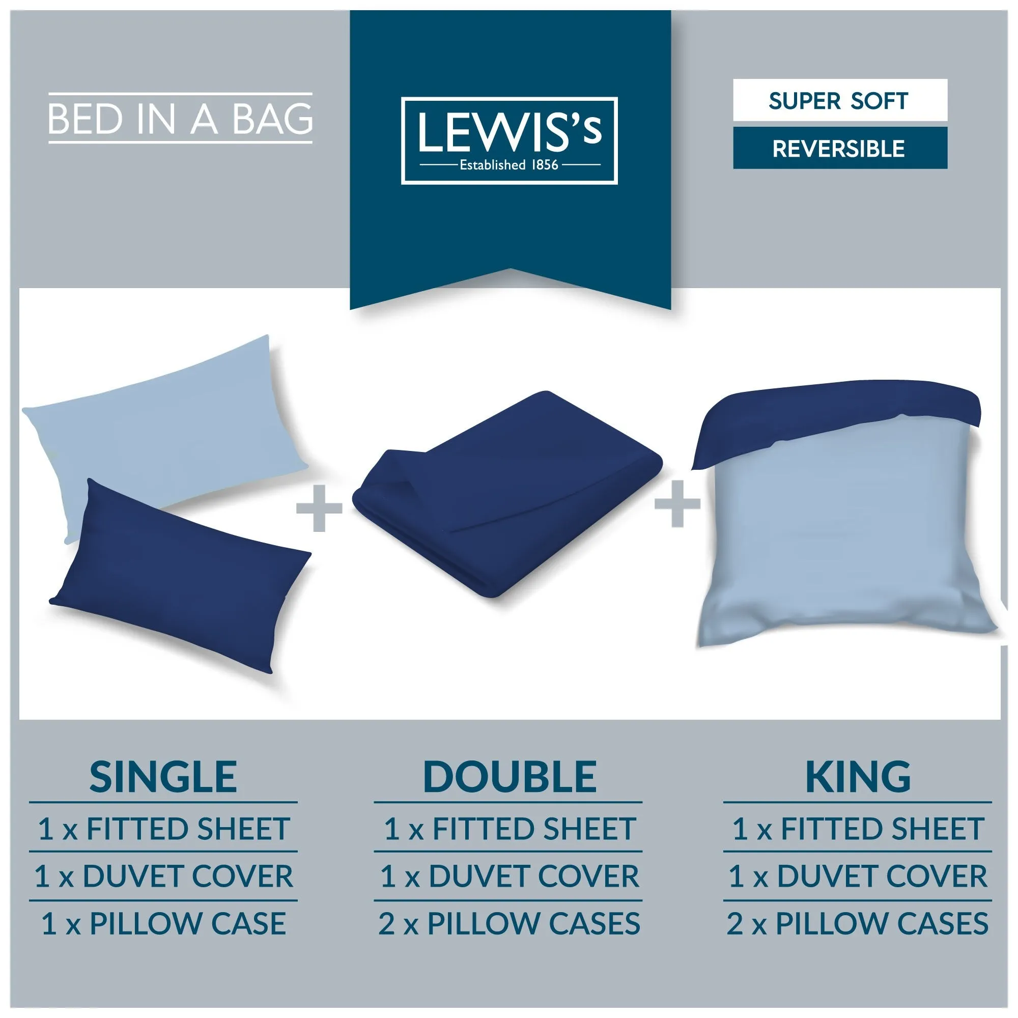 Lewis's Reversible Printed Bed In A Bag - Blue Honeycomb