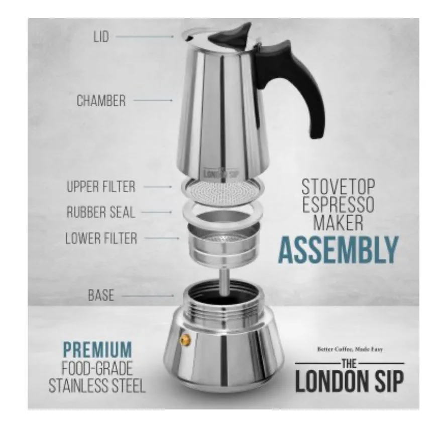 London Sip SS Espresso Maker 6-cup