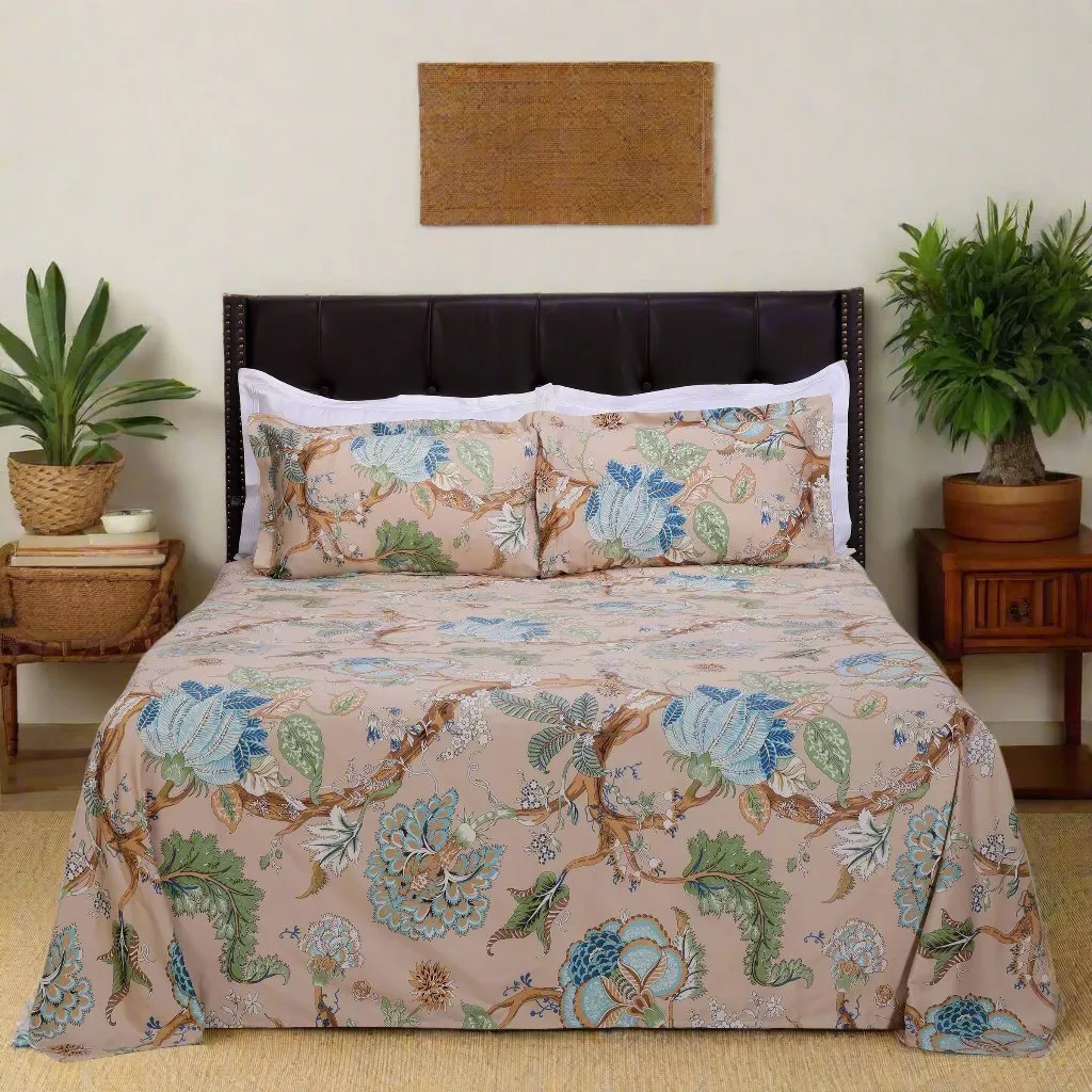 Magnolia Vine Beige Cotton Bedsheet