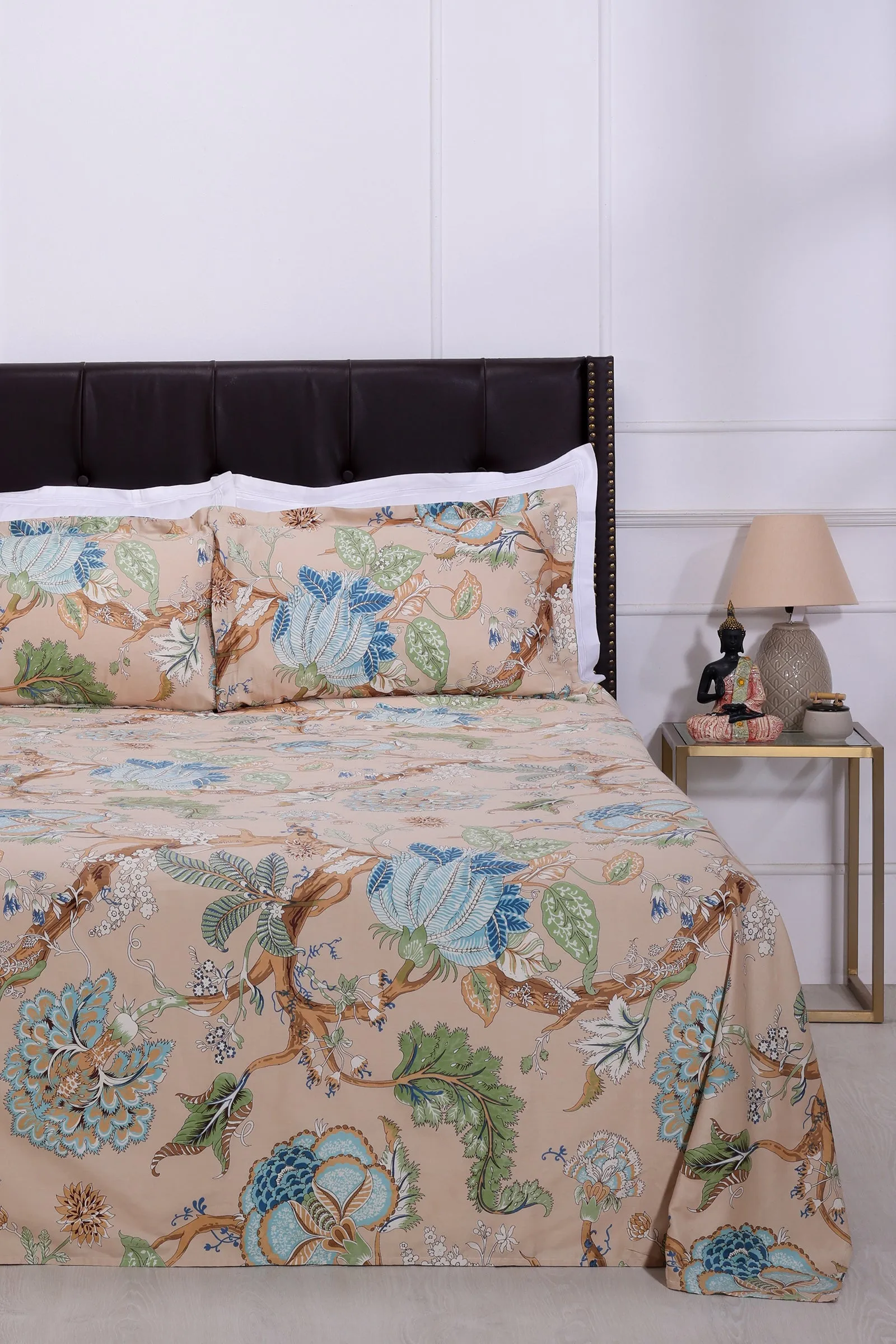 Magnolia Vine Beige Cotton Bedsheet