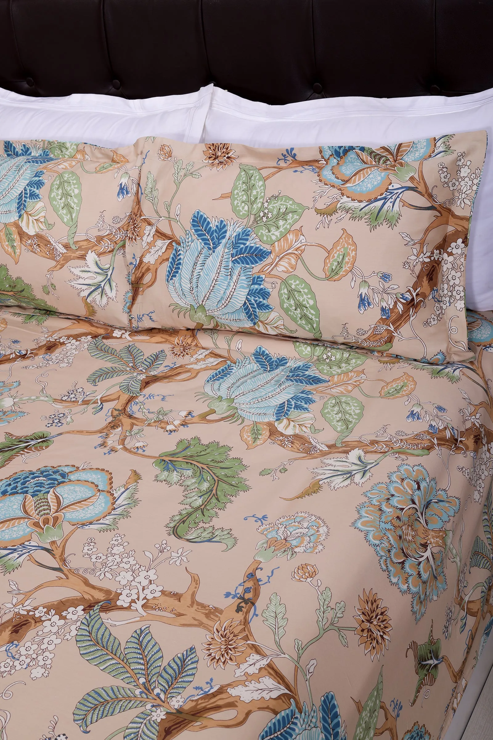 Magnolia Vine Beige Cotton Bedsheet