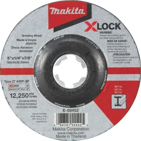 Makita X-LOCK E-00452 Grinding Wheel, 5 in Dia, 1/4 in Thick, 7/8 in Arbor, 36 Grit, Coarse :EA: QUANTITY: 1